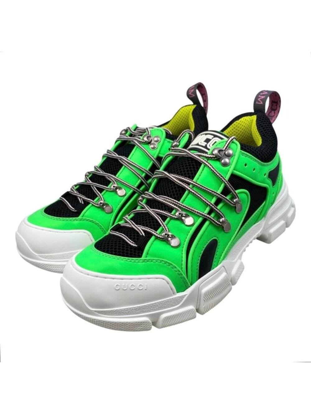 Gucci Sneakers Flash Trek 7.5 Mesh Logo Green Black White